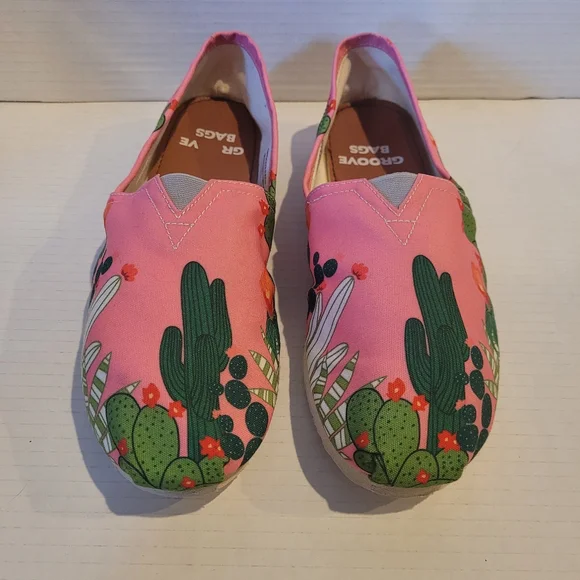 Pink Shoes Slip on Terranium Plants Succulent Floral Boho Bohemian Size 10 10W - Picture 3 of 6